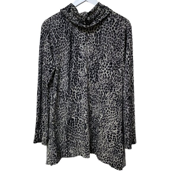 CHICOS Leopard Top Medium (Chico's 1) Cowl Neck Jersey Gray Black Long Sleeve - Picture 3 of 10